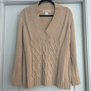 Jones New York Women's Tan Cable Knit Sweater Y2K